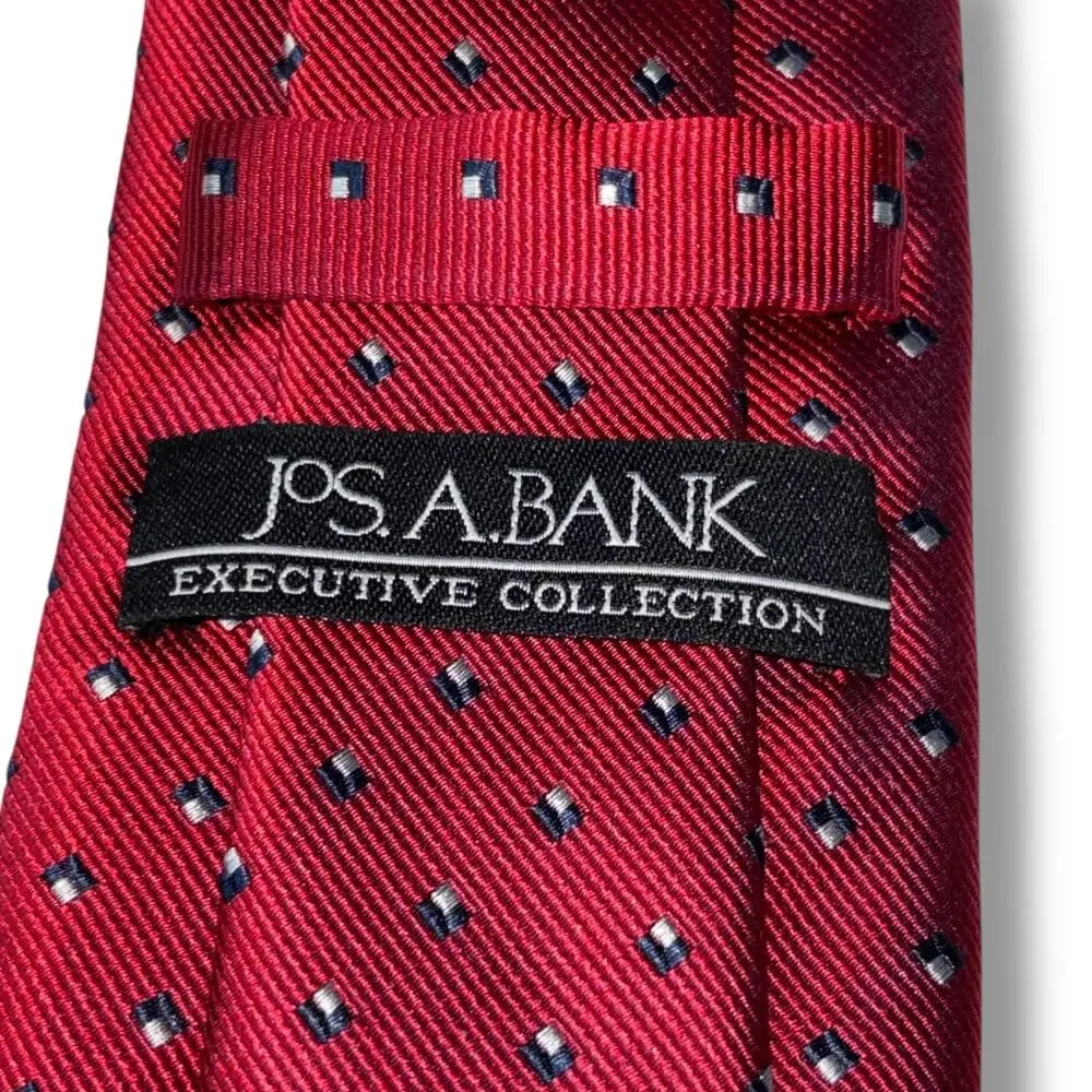 Jos. A Bank Red Silk Tie with Blue and White Squares